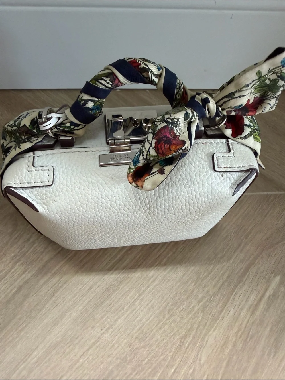 Moreau Paris White Leather Top-Handle Chancelière Trunk Bag